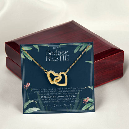 To My Badass Bestie Necklace Remember Whose Bestie You Are Straighten Your Crown Friendship Gift Friendship Necklace Touching Gift For Bestie Interlocking Hearts Necklace