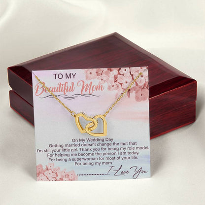 To My Beautiful Mom Interlocking Hearts Necklace Message Card