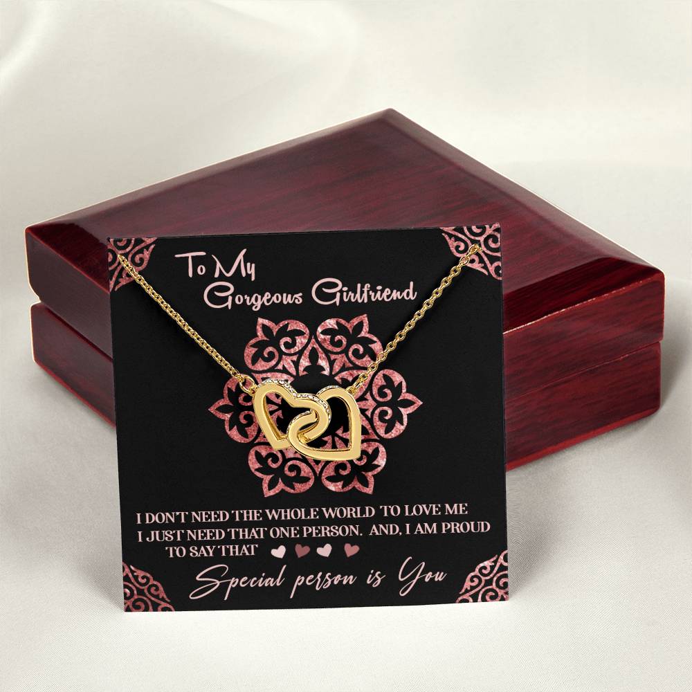 To My Gorgeous Girlfriend Luxury Necklace With Box And Message Card. Interlocking Hearts Necklace