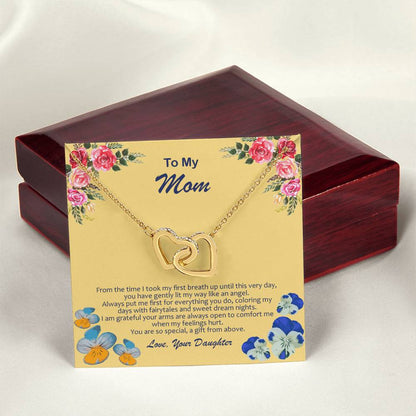 Heart Necklace With My Mom Is My Angel Card Interlocking Hearts Necklace