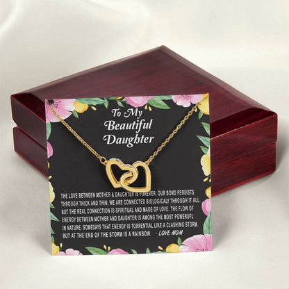 To My Beautiful Daughter Love Between Mother & Daughter Is Forever Necklace Gift Interlocking Hearts Necklace