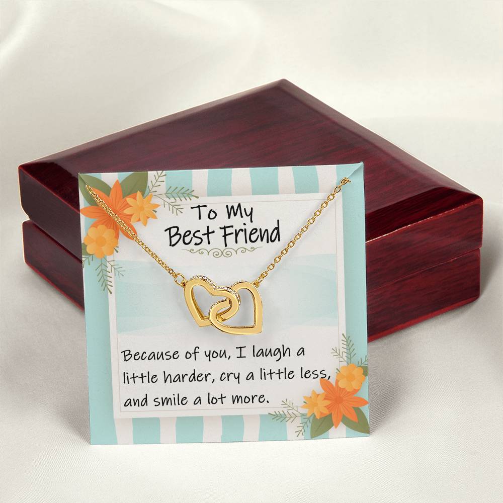 To My Best Friend - I Laugh A Little Harder Interlocking Heart Gift Neckalce Interlocking Hearts Necklace