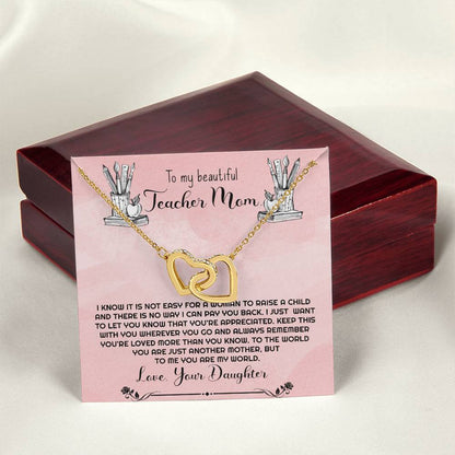 Teacher Mom Necklace Gift From Daughter Interlocking Hearts Necklace