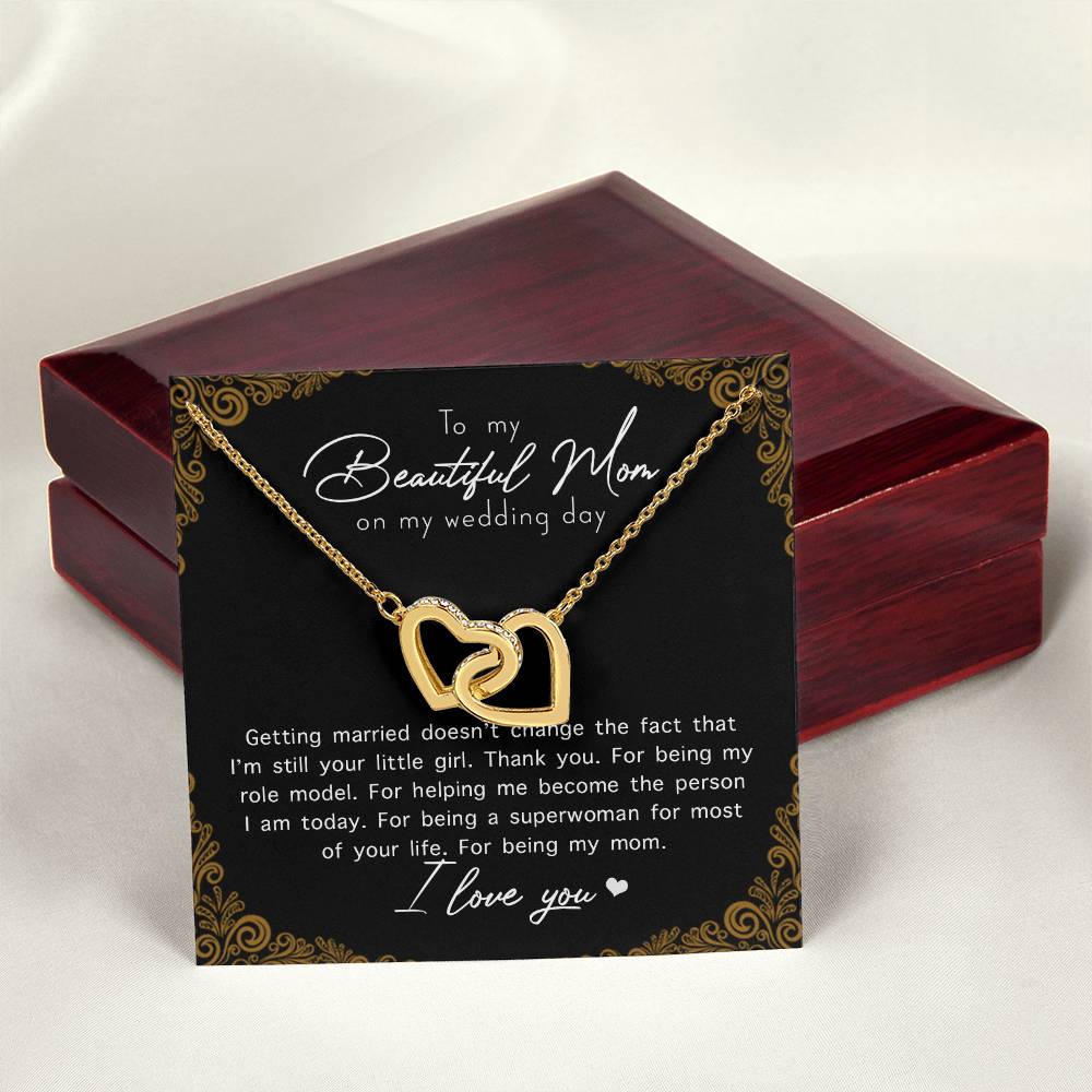 To My Beautiful Mom On My Wedding Day Interlocking Hearts Necklace