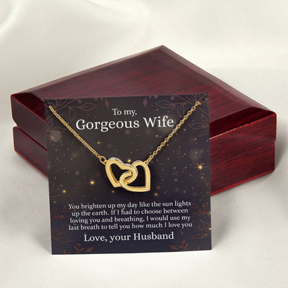 To My Gorgeous Wife - Interlocking Hearts Necklace