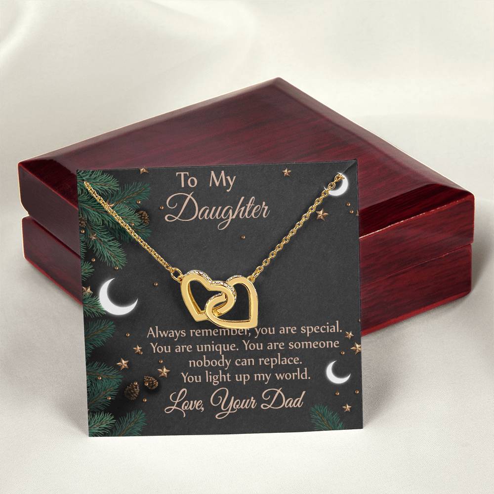 To Daughter - From Dad - You Light Up My World Necklace Interlocking Hearts Necklace