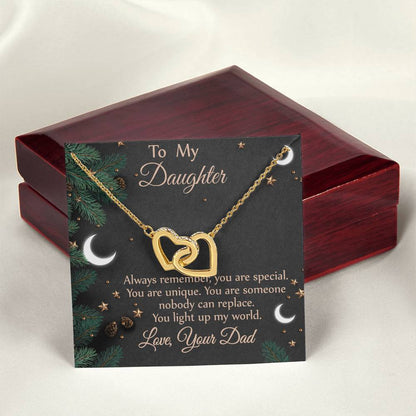 To Daughter - From Dad - You Light Up My World Necklace Interlocking Hearts Necklace