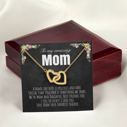 To My Mom - From Your Favorite Teacher Interlocking Hearts Necklace