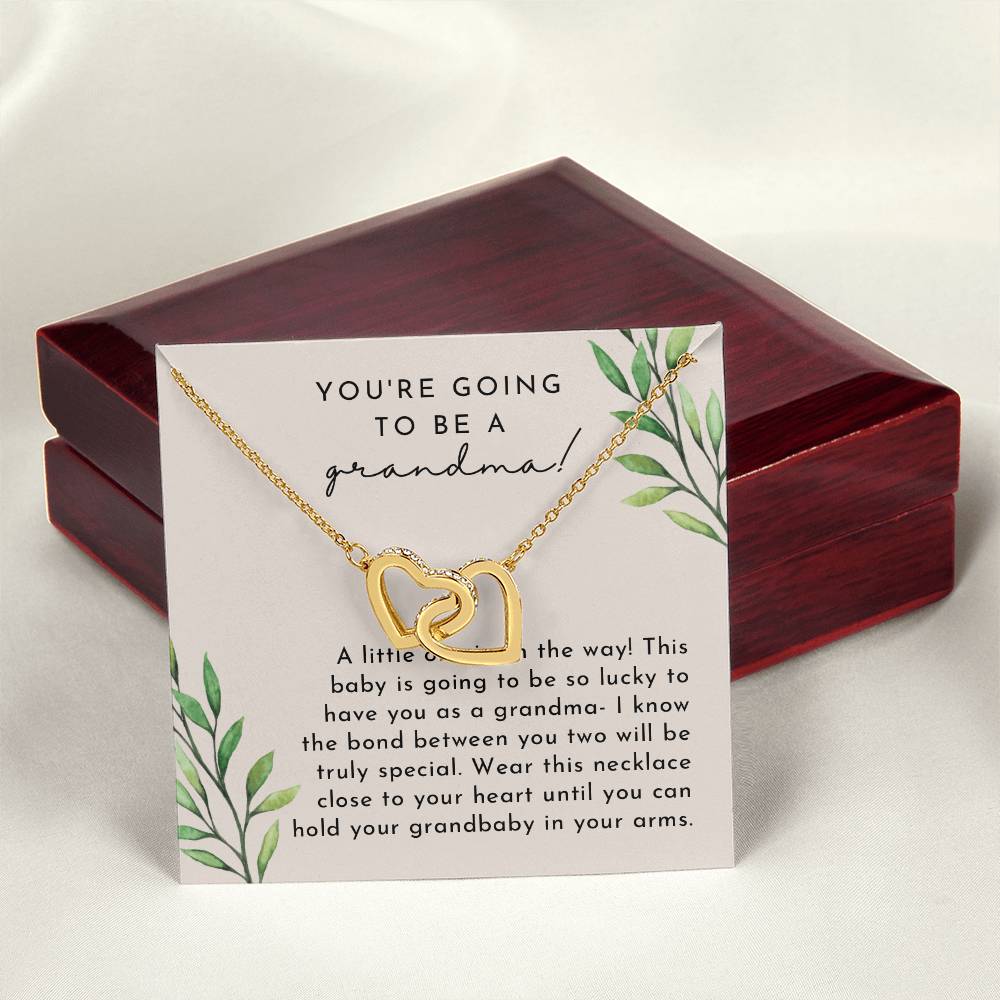 Grandma Baby Announcement L Neutral Leaves Final Interlocking Hearts Necklace