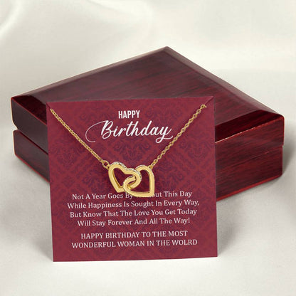 Happy Birthday To The Most Wonderful Woman In The World Interlocking Hearts Necklace