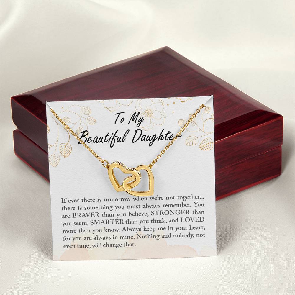 To My Beautiful Daughter - Braver Stronger Smarter - Necklace Interlocking Hearts Necklace