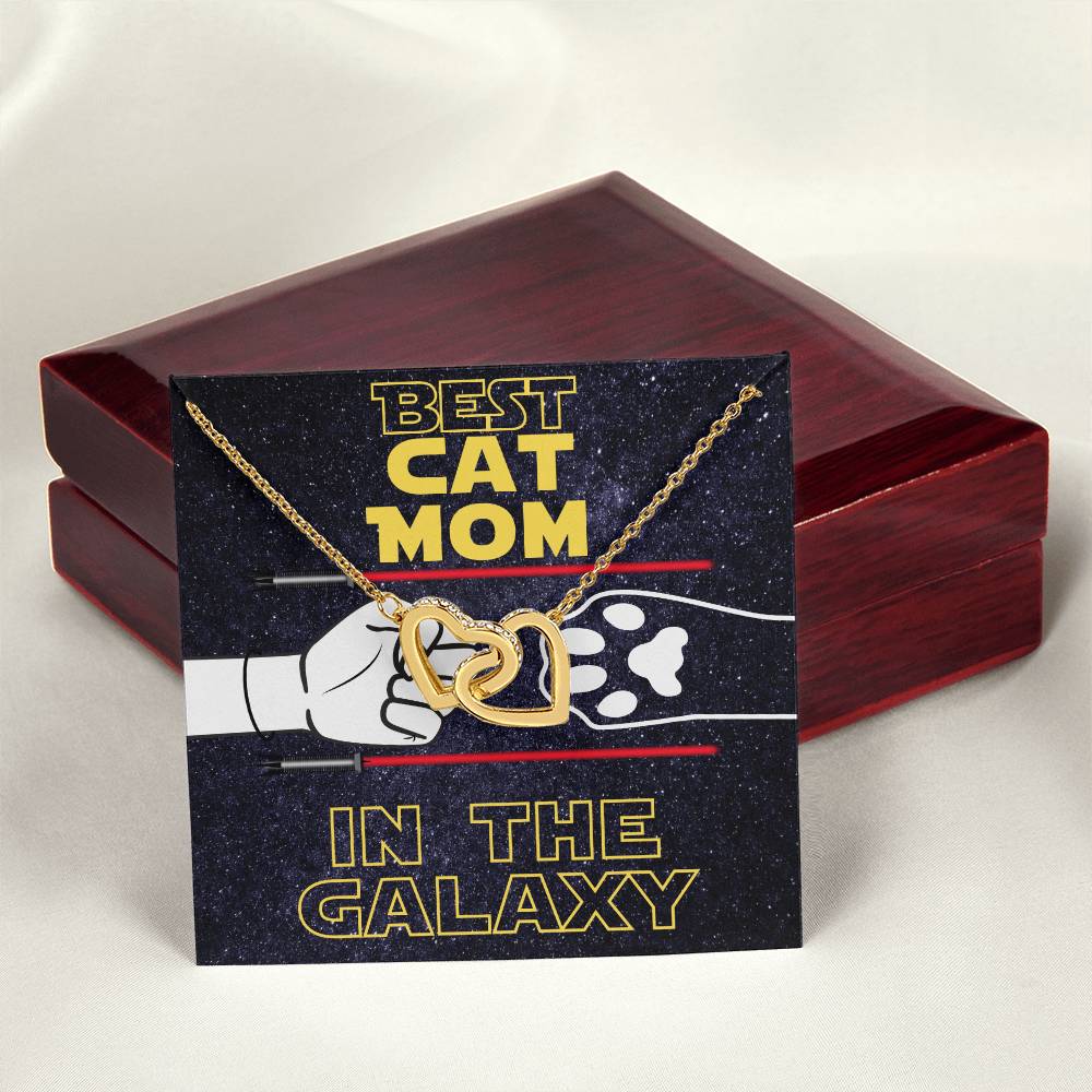 Best Cat Mom In The Galaxy Hearts Interlocked Necklace Cat Owner Jewelry Gift For Cat Lover Gift To Cat Mom Necklace From Cat Interlocking Hearts Necklace