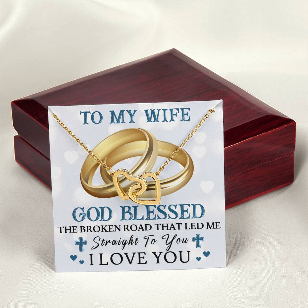 To My Wife - God Blessed - Double Hearts Interlocking Hearts Necklace