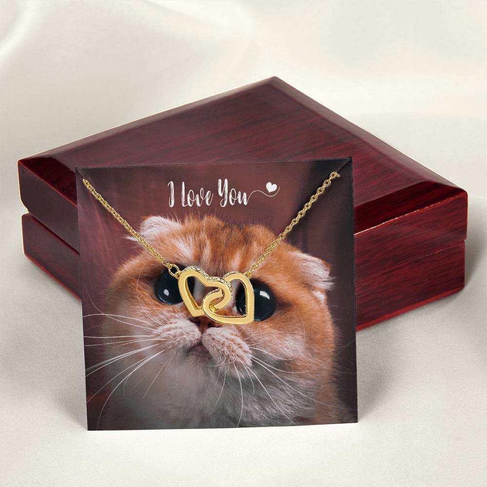 I Love You Cute Gift - Kitten Hearts Necklace Interlocking Hearts Necklace