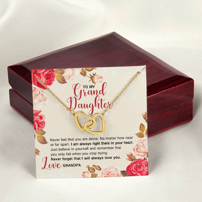 To My Granddaughter From Grandpa - I Am Always Right There In Your Heart. Interlocking Hearts Necklace