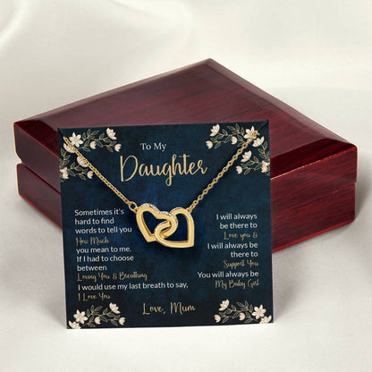 To My Daughter - Unique Heart Bonding Necklace Gift Set Interlocking Hearts Necklace
