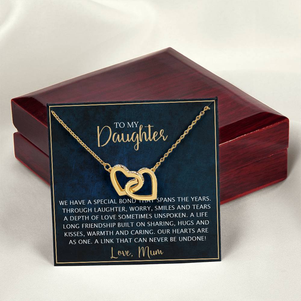 To My Daughter - Unique Heart Bonding Necklace Gift Set Interlocking Hearts Necklace