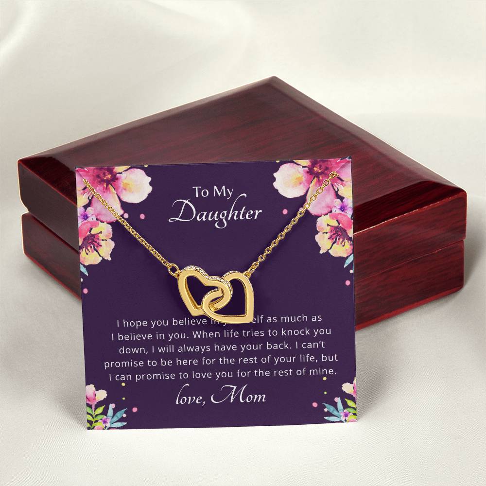 To My Daughter - Promise To Love You - Necklace. Embellished With Cubic Zirconia Stones. Interlocking Hearts Necklace