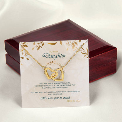 Interlocking Heart Necklace To Your Daughter – From Mom & Dad With Love – Jewelry Gift B1D5T2 Interlocking Hearts Necklace