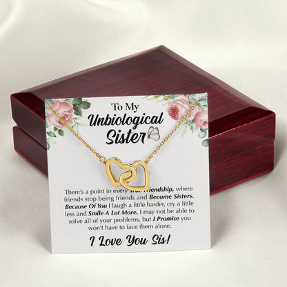 To My Unbiological Sister - Love You Sis Interlocking Hearts Necklace