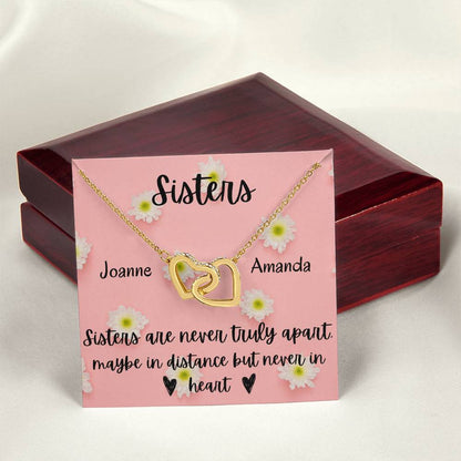 Sisters - Interlocking Necklace - Daisy Background - Personalized Interlocking Hearts Necklace