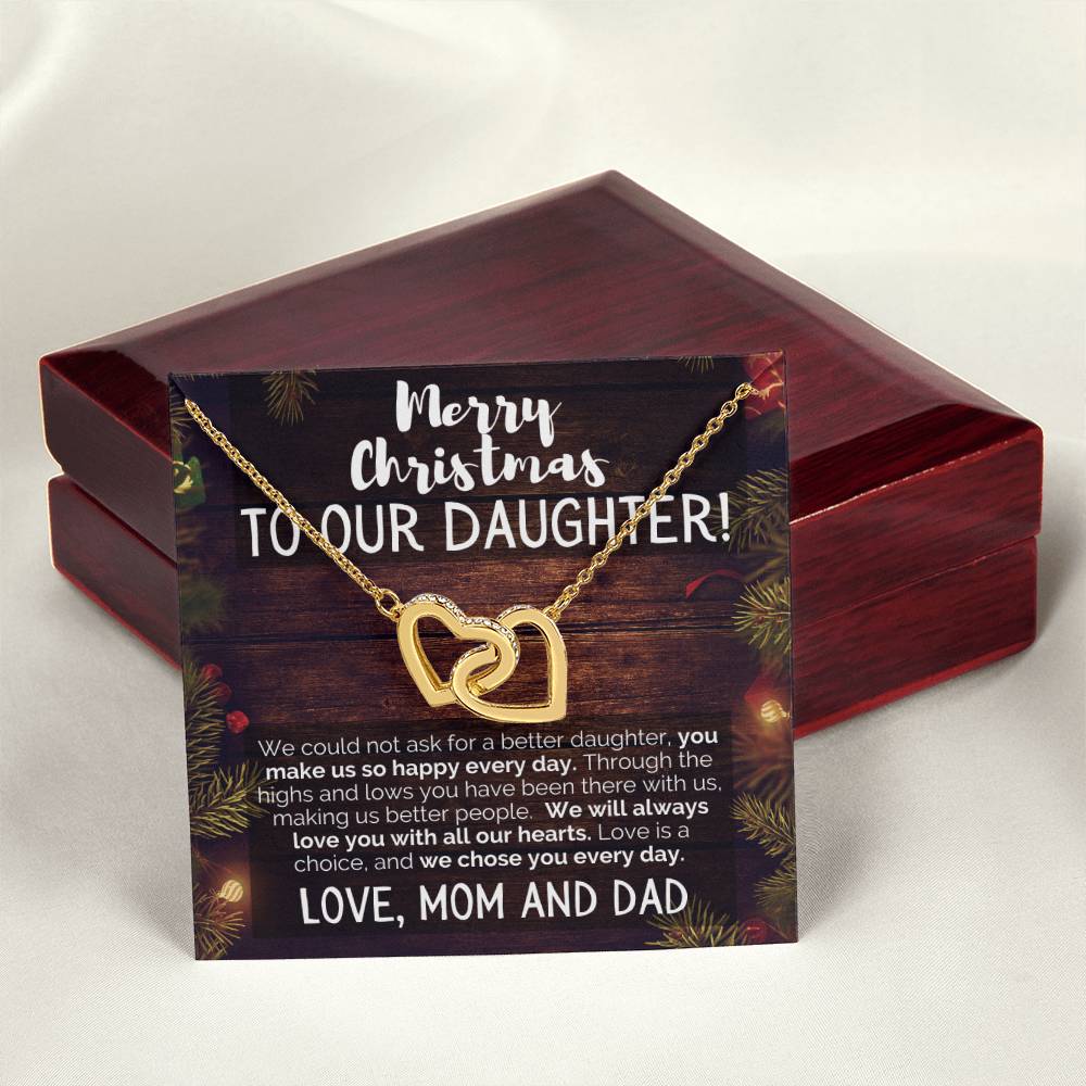Merry Christmas To Our Daughter Love Mom And Dad Interlocking Hearts Necklace
