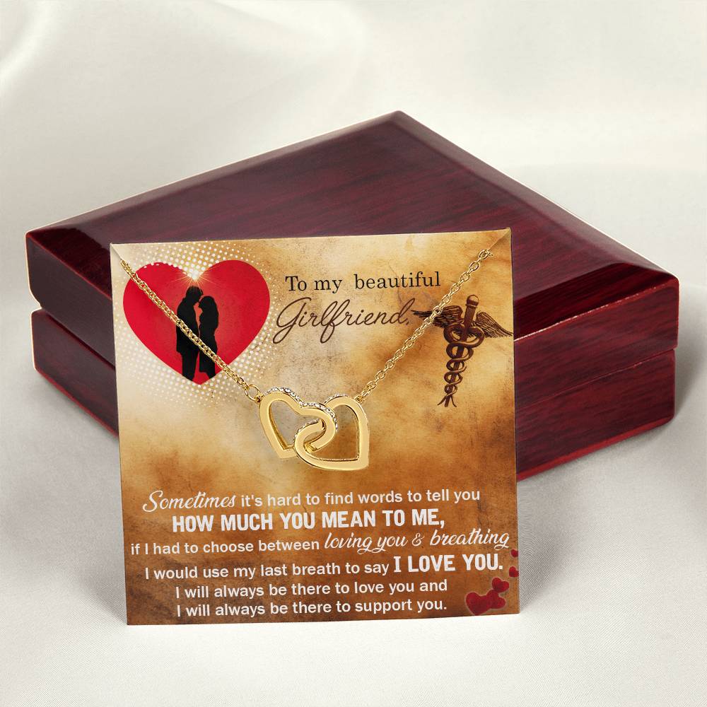 To My Beautiful Girlfriend - I Would Use My Last Breath To Say I Love You - Interlocking Heart Necklace Interlocking Hearts Necklace