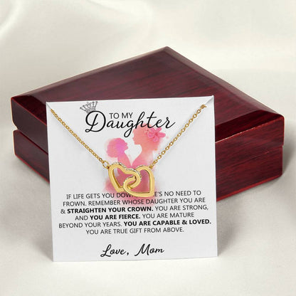 To My Daughter - Straighten Your Crown Unique Interlocking Hearts Binding Necklace Gift Set Interlocking Hearts Necklace
