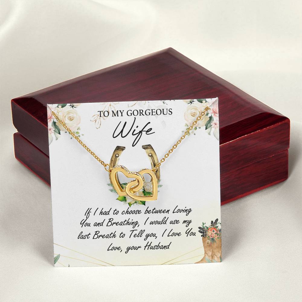 To My Gorgeous Wife Interlocking Hearts Necklace Message Card