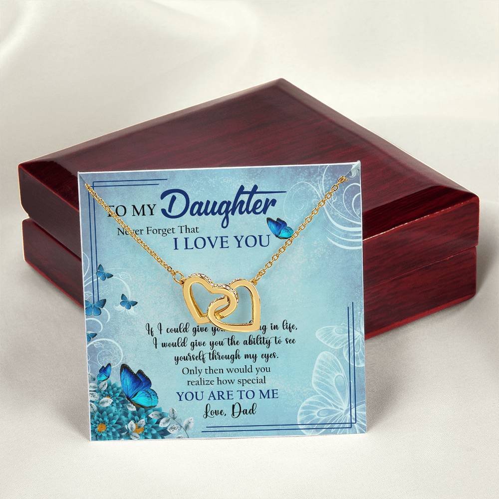 To My Daughter I Love You Butterfly Interlocking Heart Necklace Birthday Message Card From Dad Interlocking Hearts Necklace