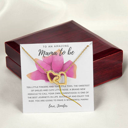 To An Amazing Mama To Be - Pink Rose Interlocking Hearts Necklace