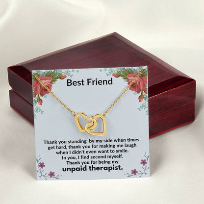 Best Friend - Thank You For Being My Unpaid Therapist - Necklace Interlocking Hearts Necklace