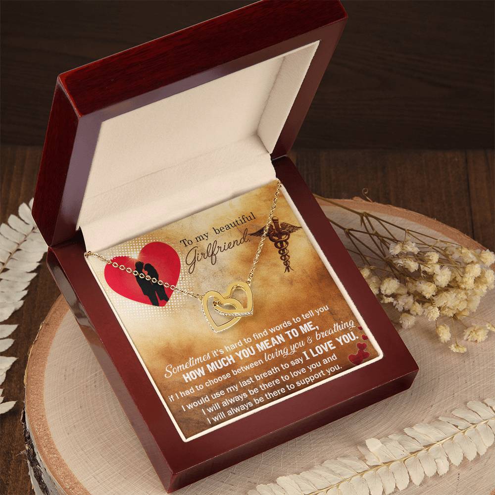 To My Beautiful Girlfriend - I Would Use My Last Breath To Say I Love You - Interlocking Heart Necklace Interlocking Hearts Necklace