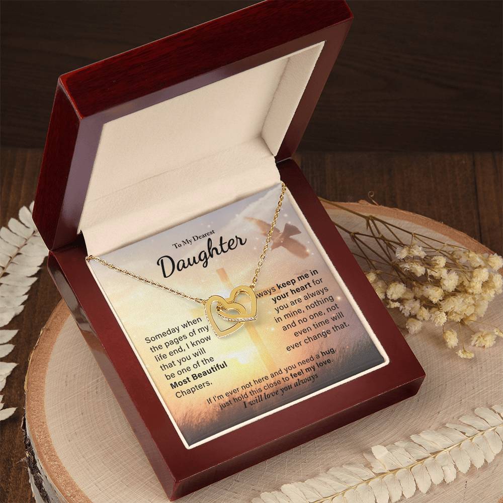 To My Dearest Daughter - Most Beautiful Chapters Interlocking Hearts Necklace
