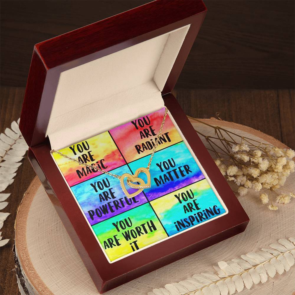 To Her Daughter Friend Sister Encouragement Rainbow Reminder Gift Necklace Interlocked Hearts You Are Magic Radiant Powerful You Matter You Are Worth It Inspiring Interlocking Hearts Necklace