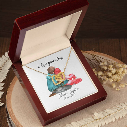 I Love You Baby Date Interlocking Hearts Necklace