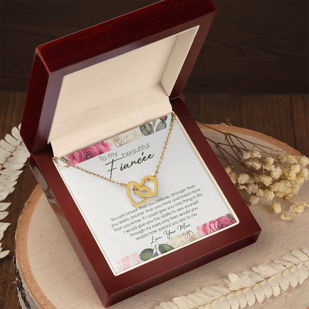 To My Beautiful Fiancé Interlocking Hearts Necklace Message Card