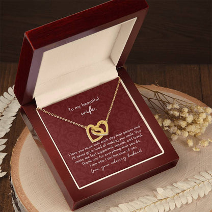 To Beautiful Wife Interlocking Hearts Necklace Minimalist Burgundy