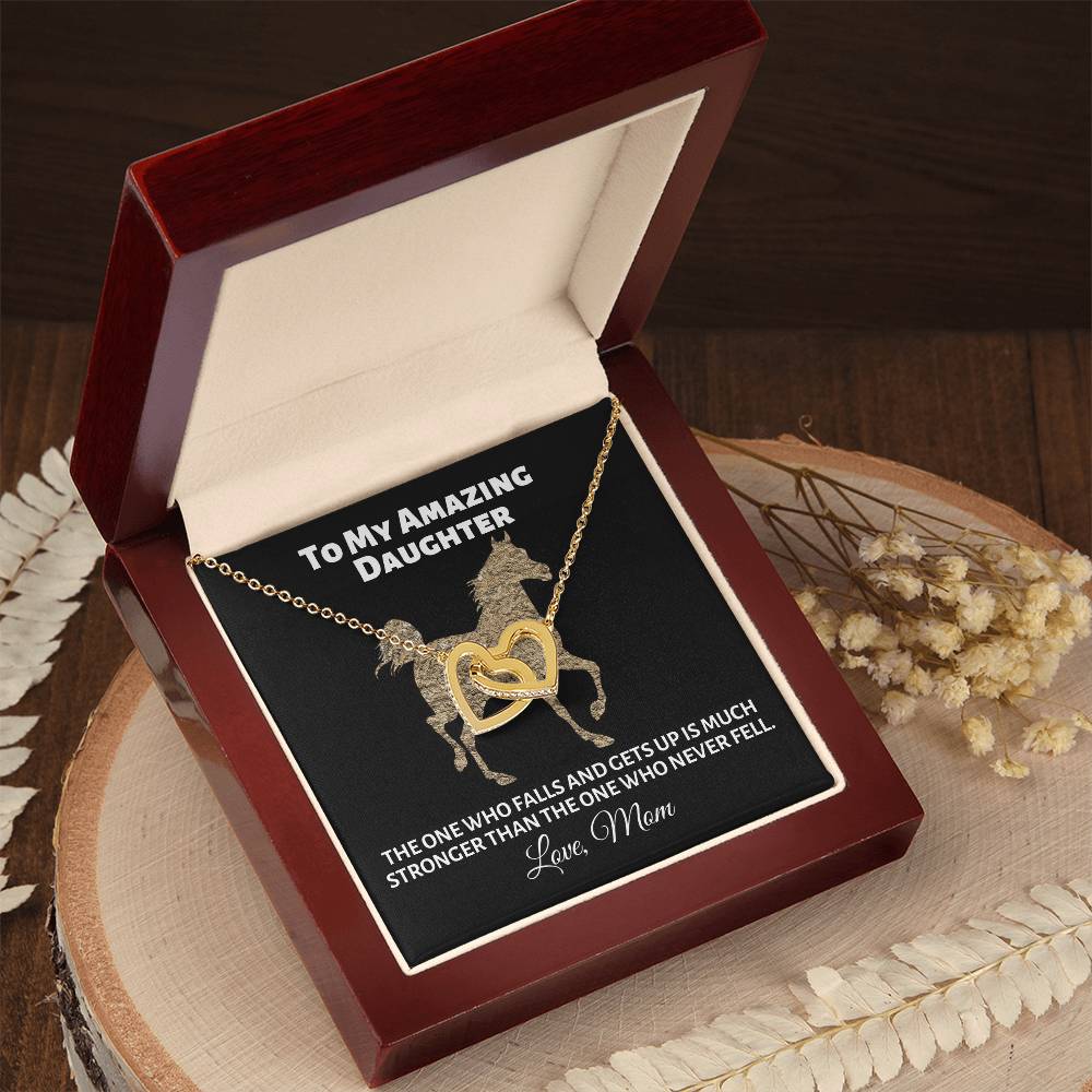 To My Amazing Daughter - The One Who Falls - Love Mom Interlocking Hearts Necklace