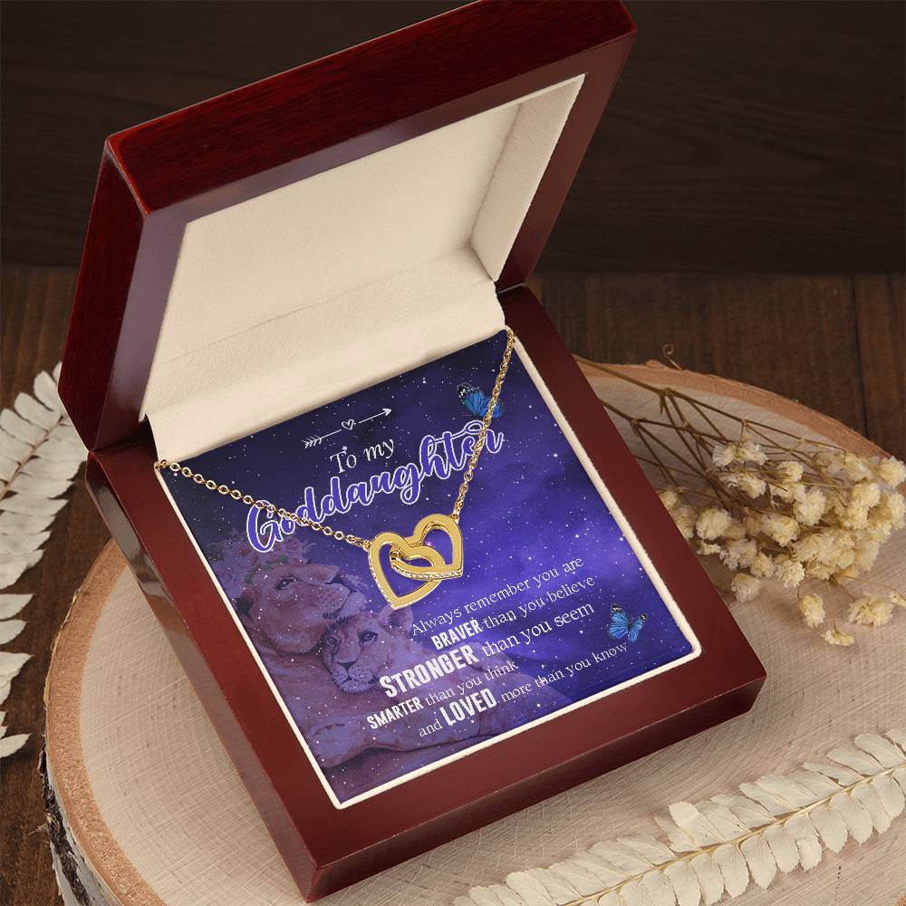 Godmother Goddaughter Gift Necklace Emotional Message Card Cute Lion Interlocking Hearts Necklace
