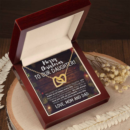 Merry Christmas To Our Daughter Love Mom And Dad Interlocking Hearts Necklace