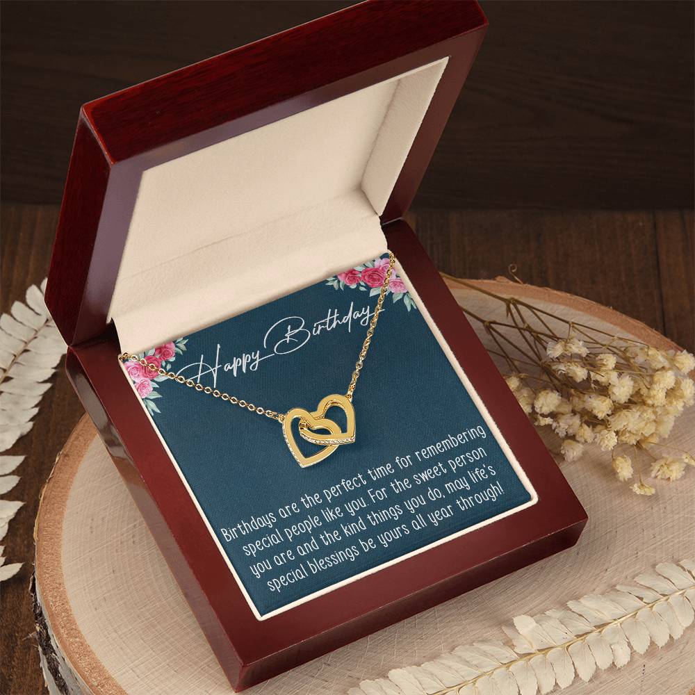 Happy Birthday Interlocking Hearts Necklace Message Card