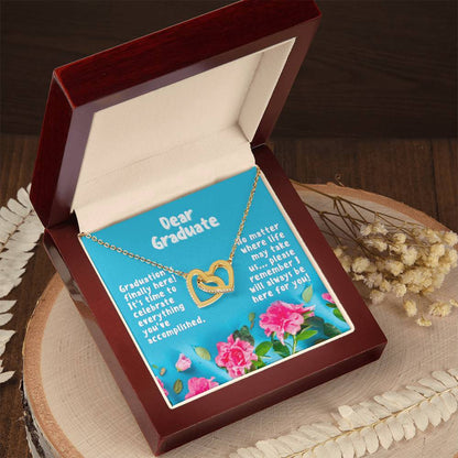 Dear Graduate Turquoise And Rose Interlocking Hearts Necklace