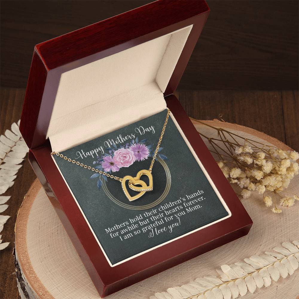 Interlocking Hearts Necklace For Mom Black And Floral For Mother'S Day