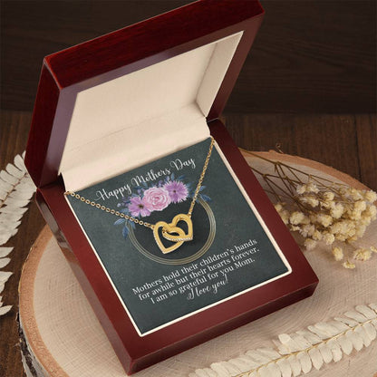 Interlocking Hearts Necklace For Mom Black And Floral For Mother'S Day