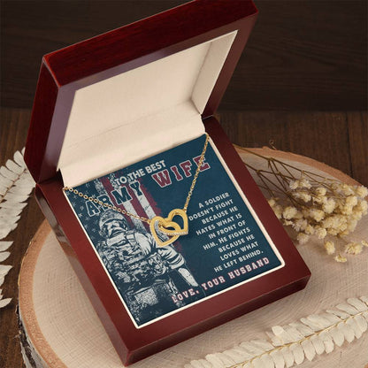 Two Heart Necklace To My Best Army Wife Amazing Gift From Husband Independence Gift Army Soldier Gift Pride Of Usa Love My Country Interlocking Hearts Necklace
