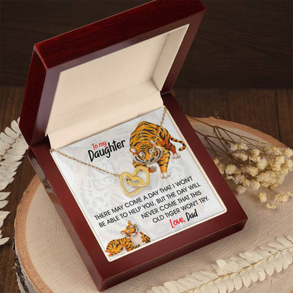 To My Daughter - This Old Tiger Will Always Love You Interlocking Hearts Necklace