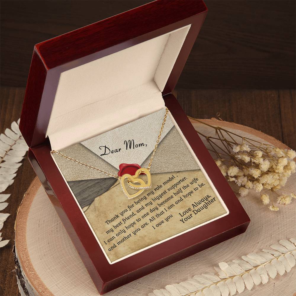 Mom Is My Role Model Interlocking Hearts Necklace