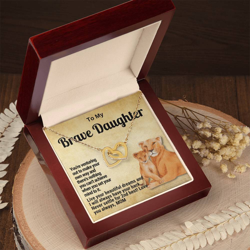 To My Brave Daughter Linked Hearts Gift From Mom Interlocking Hearts Necklace