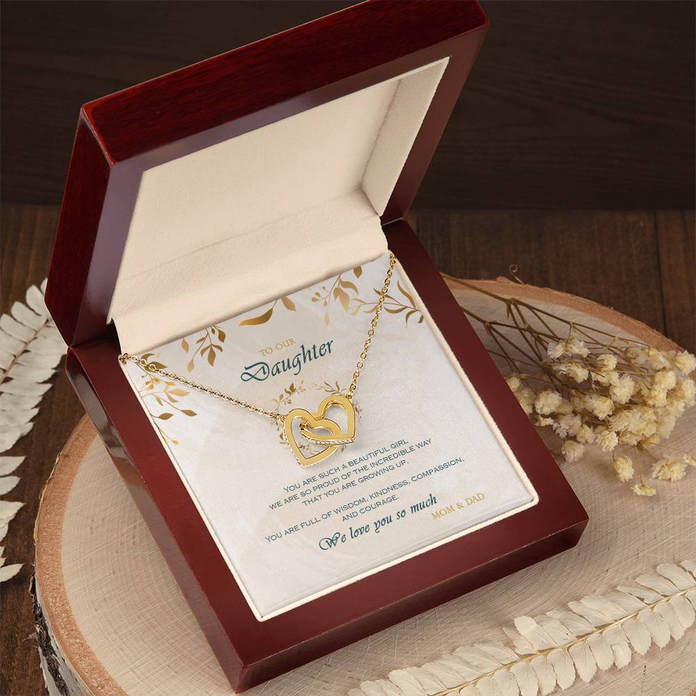 Interlocking Heart Necklace To Your Daughter – From Mom & Dad With Love – Jewelry Gift B1D5T2 Interlocking Hearts Necklace